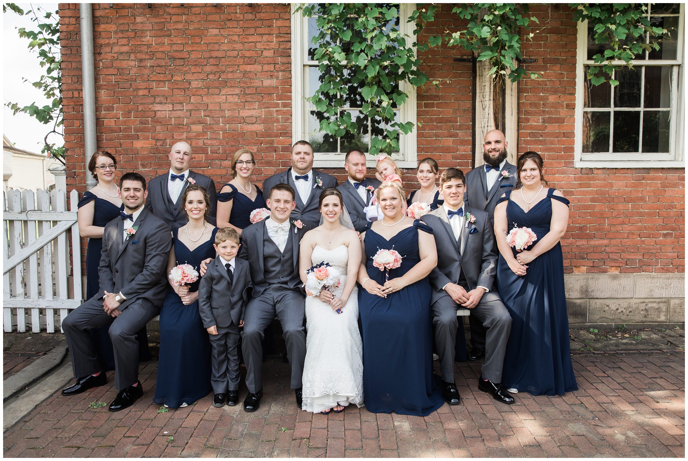 bridal party, blue and coral wedding, grey tuxedo wedding, old economy village, old economy village wedding, old economy village wedding photographer, old economy village wedding photography, rustic wedding photographer, pennsylvania wedding photographer, western pennsylvania wedding photographer, garden wedding, outdoor wedding, outdoor pittsburgh wedding venue, pittsburgh wedding photographer, pittsburgh wedding photography,