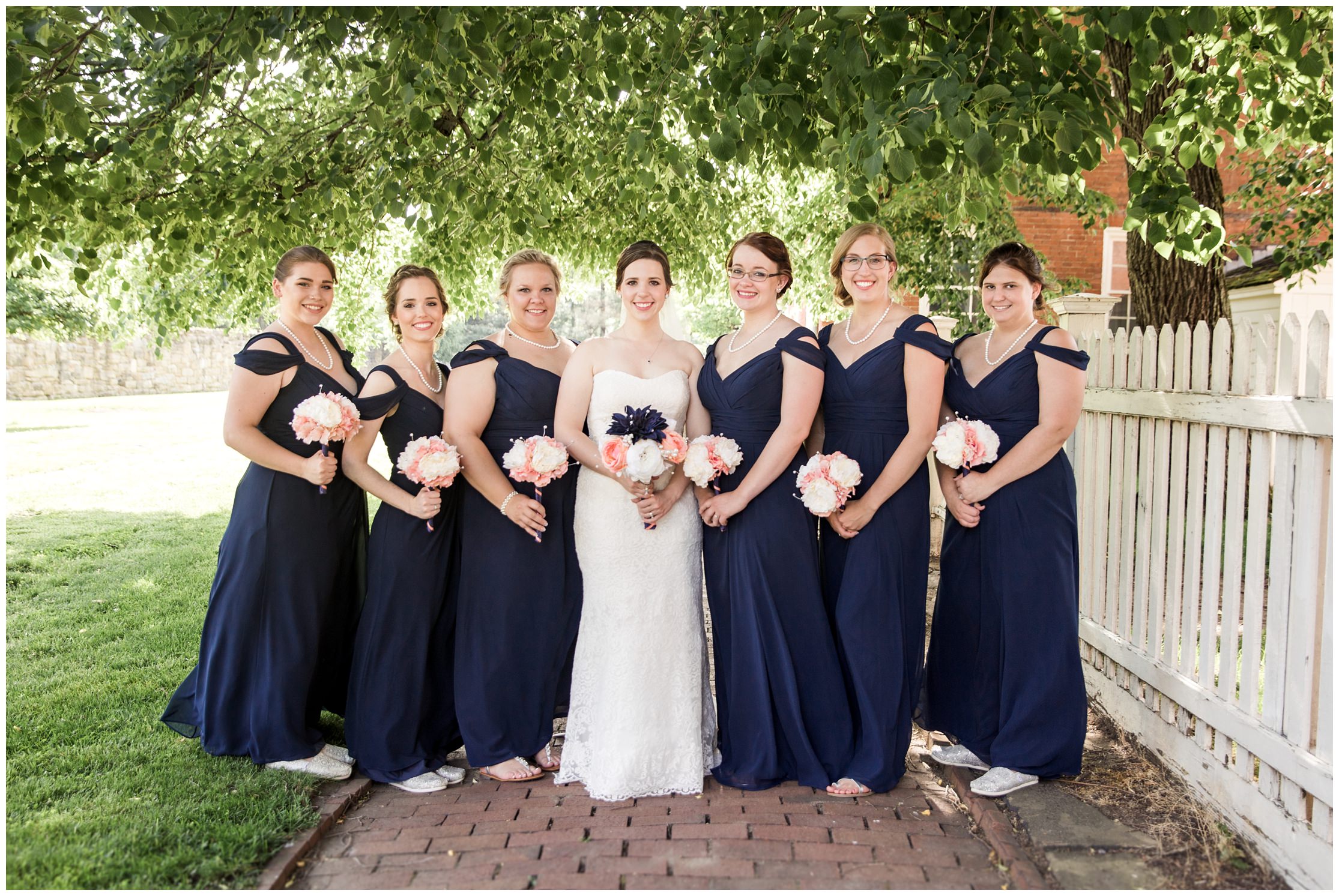 bridal party, blue and coral wedding, old economy village, old economy village wedding, old economy village wedding photographer, old economy village wedding photography, rustic wedding photographer, pennsylvania wedding photographer, western pennsylvania wedding photographer, garden wedding, outdoor wedding, outdoor pittsburgh wedding venue, pittsburgh wedding photographer, pittsburgh wedding photography,