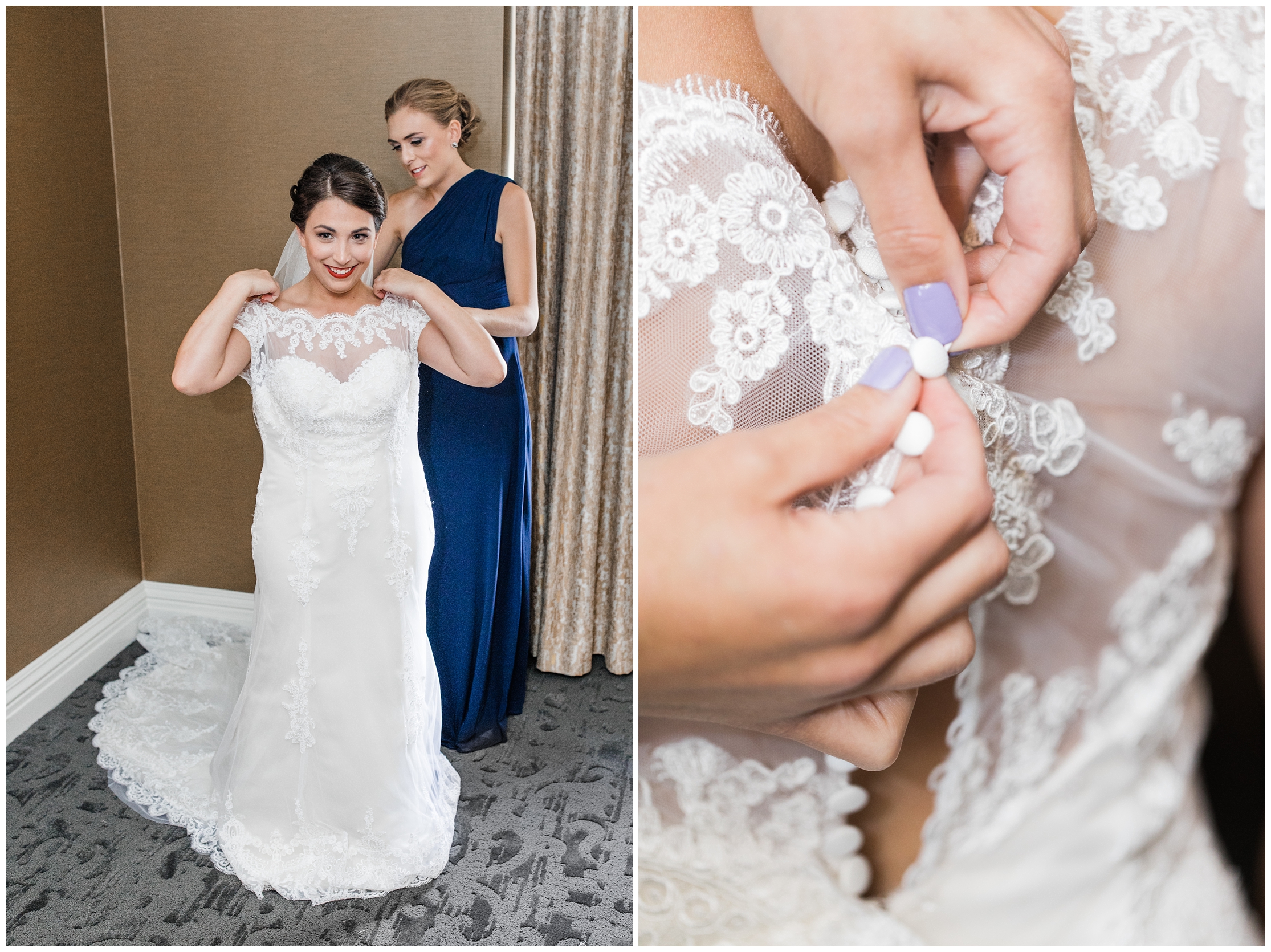 bride getting dressed, button up lace wedding gown, bridal party getting ready, Pittsburgh Hair and Makeup, Wedding bands, wedding day details, pittsburgh wedding details, pittsburgh wedding photographer,