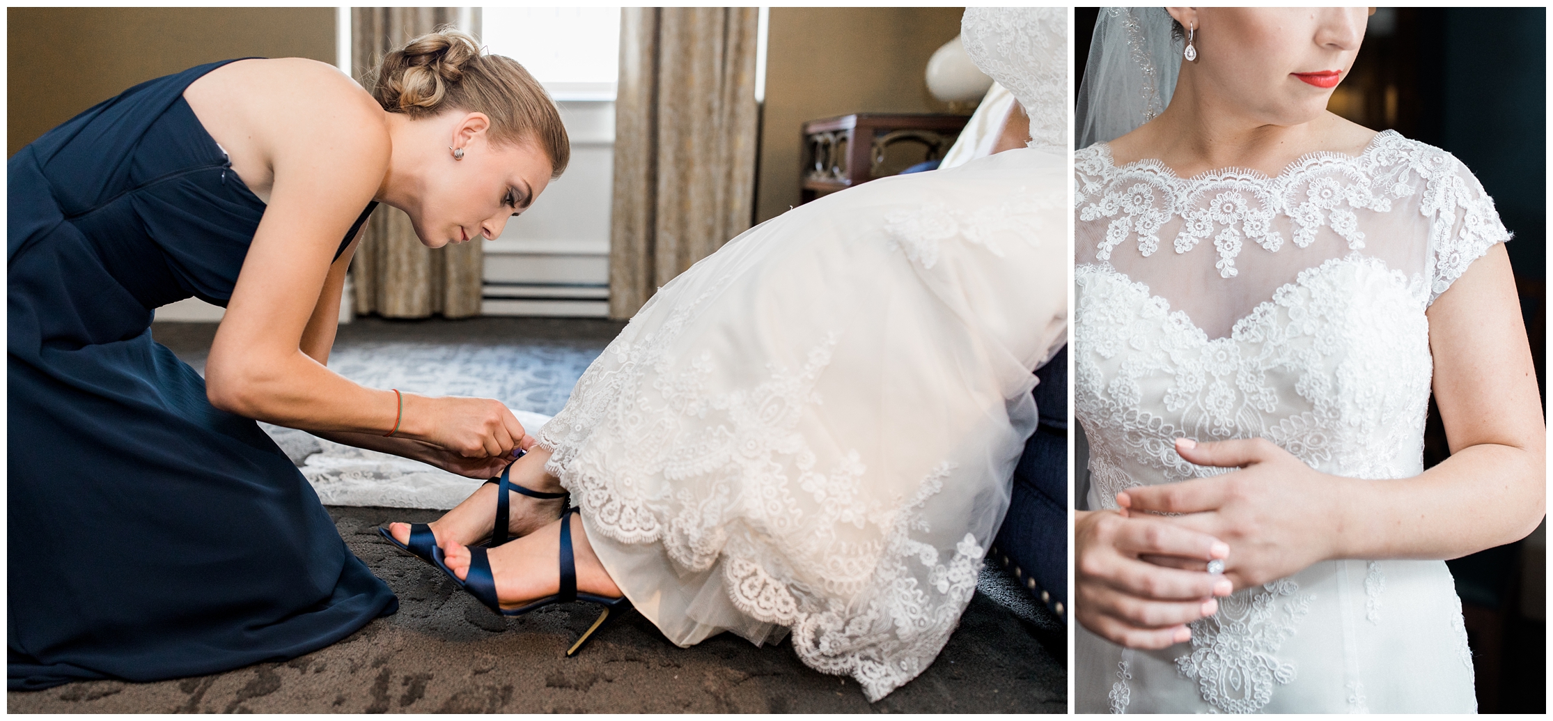 Audrey Brooke Blue Wedding Shoes, bride getting dressed, button up lace wedding gown, bridal party getting ready, Pittsburgh Hair and Makeup, Wedding bands, wedding day details, pittsburgh wedding details, pittsburgh wedding photographer,